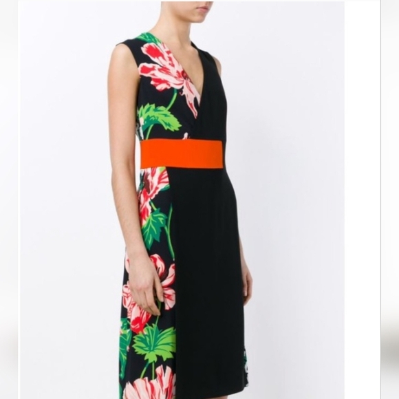 Stella McCartney Black Floral Colorblock Sleeveless Wrap Dress size 44 - Picture 1 of 7